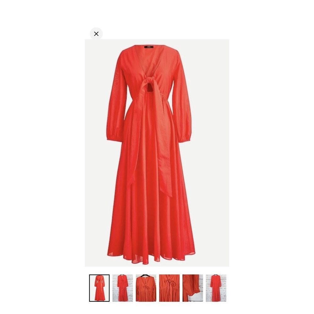 J. Crew Beachwear Tie Front Red Maxi Dress Cotton Voile Long Sleeve Resortwear S
